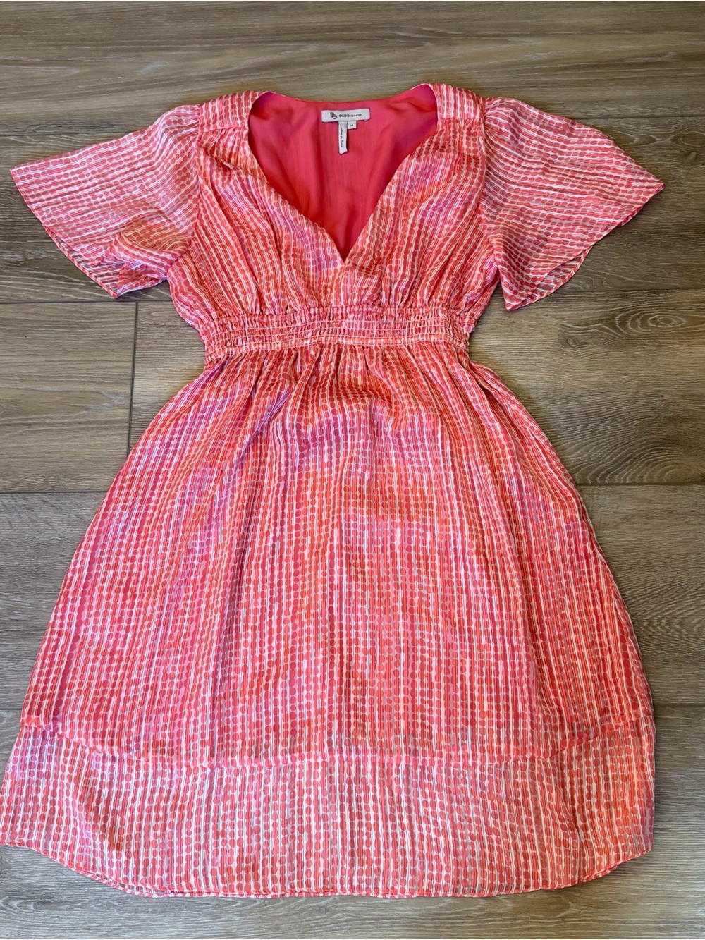 BCBGeneration Pink & Coral Patterned V-Neck Midi Dress